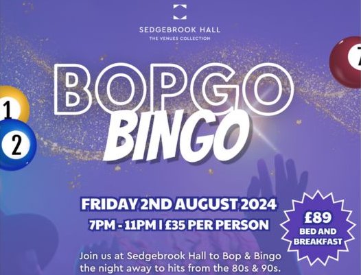 BOPGO Bingo Friday 2nd August 2024 7pm - 11pm £35 per person